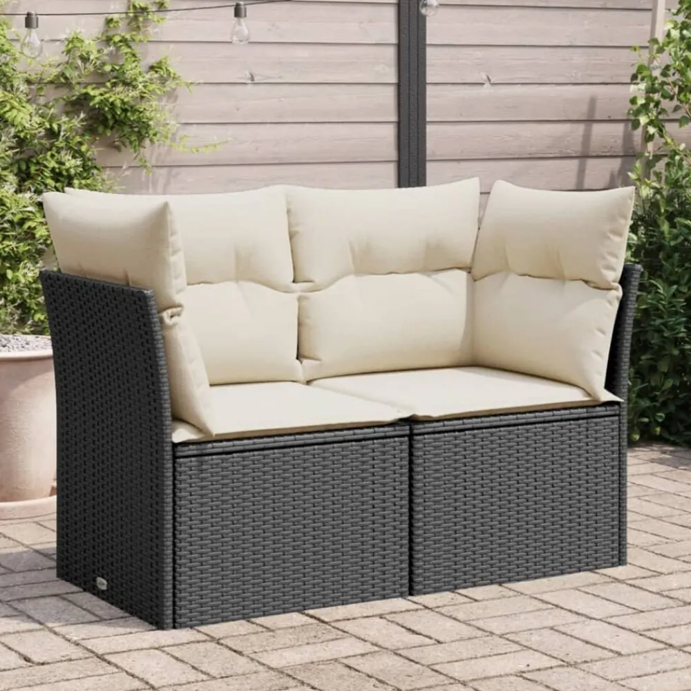 vidaXL Canapé de jardin avec coussins 2 places noir résine tressée