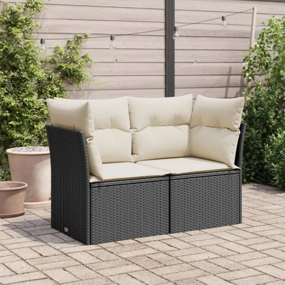vidaXL Canapé de jardin avec coussins 2 places noir résine tressée