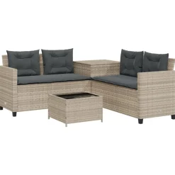 vidaXL Canapé de jardin et table et coussins en forme de L