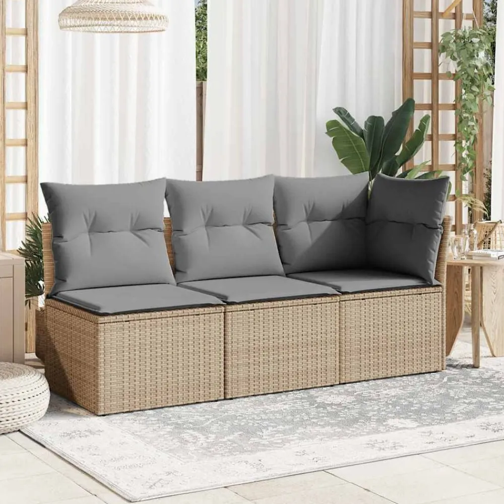 vidaXL Canapé de jardin sans accoudoirs coussins beige résine tressée