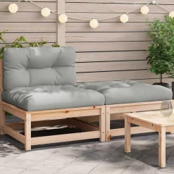 Mobilier De Jardin-vidaXL Canapé de jardin sans accoudoirs avec coussins et repose-pieds Naturel et gris