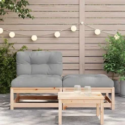 Mobilier De Jardin-vidaXL Canapé de jardin sans accoudoirs avec coussins et repose-pieds Naturel et gris