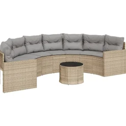 Mobilier De Jardin-vidaXL Canapé de jardin table coussins demi-rond beige résine tressée beige et gris clair