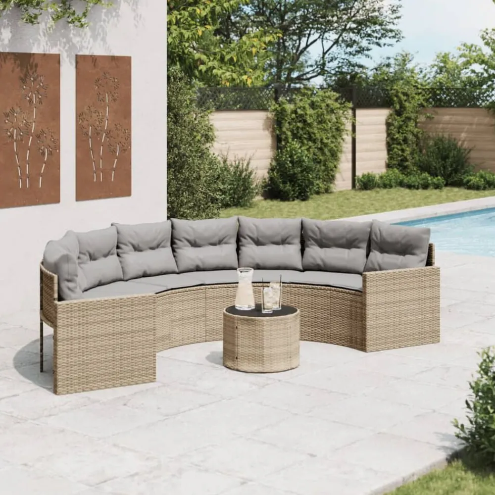 Mobilier De Jardin-vidaXL Canapé de jardin table coussins demi-rond beige résine tressée beige et gris clair