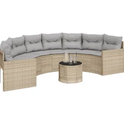 Mobilier De Jardin-vidaXL Canapé de jardin table coussins demi-rond beige résine tressée beige et gris clair