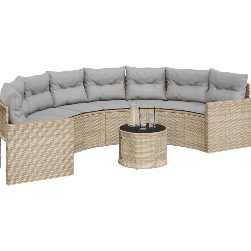 Mobilier De Jardin-vidaXL Canapé de jardin table coussins demi-rond beige résine tressée beige et gris clair