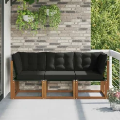 Mobilier De Jardin-vidaXL Canapé d’extérieur milieu et coin avec coussin 3 Pièce Naturel Naturel et noir