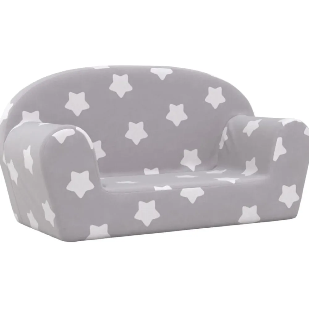 vidaXL Canapé enfants 2 places gris clair avec étoiles peluche douce