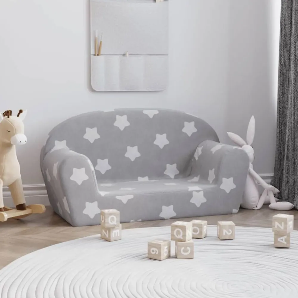 vidaXL Canapé enfants 2 places gris clair avec étoiles peluche douce
