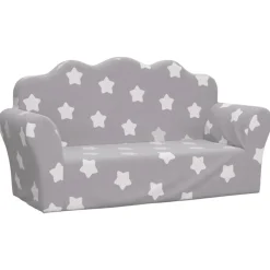 vidaXL Canapé enfants 2 places gris clair avec étoiles peluche douce
