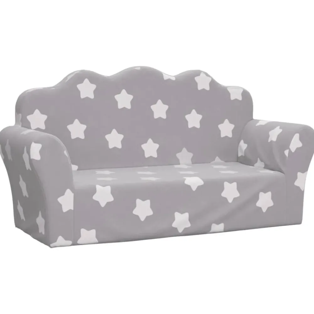 vidaXL Canapé enfants 2 places gris clair avec étoiles peluche douce