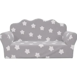 vidaXL Canapé enfants 2 places gris clair avec étoiles peluche douce
