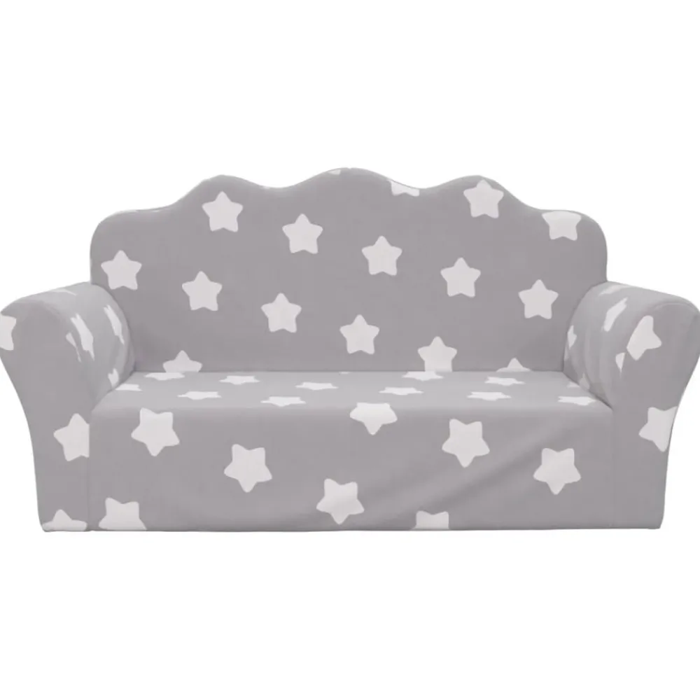 vidaXL Canapé enfants 2 places gris clair avec étoiles peluche douce