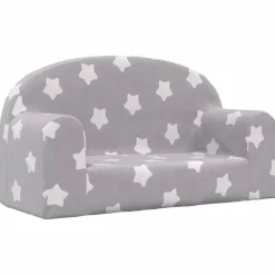 vidaXL Canapé enfants 2 places gris clair avec étoiles peluche douce