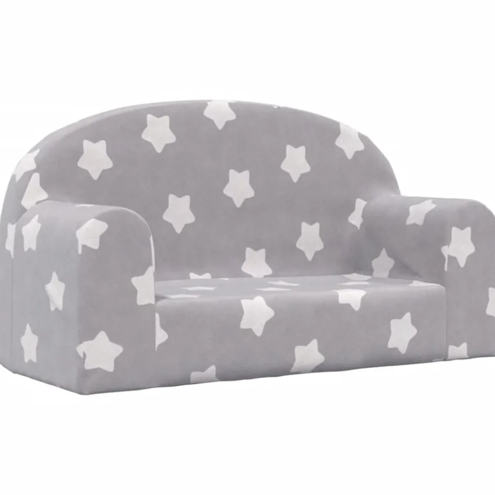 vidaXL Canapé enfants 2 places gris clair avec étoiles peluche douce