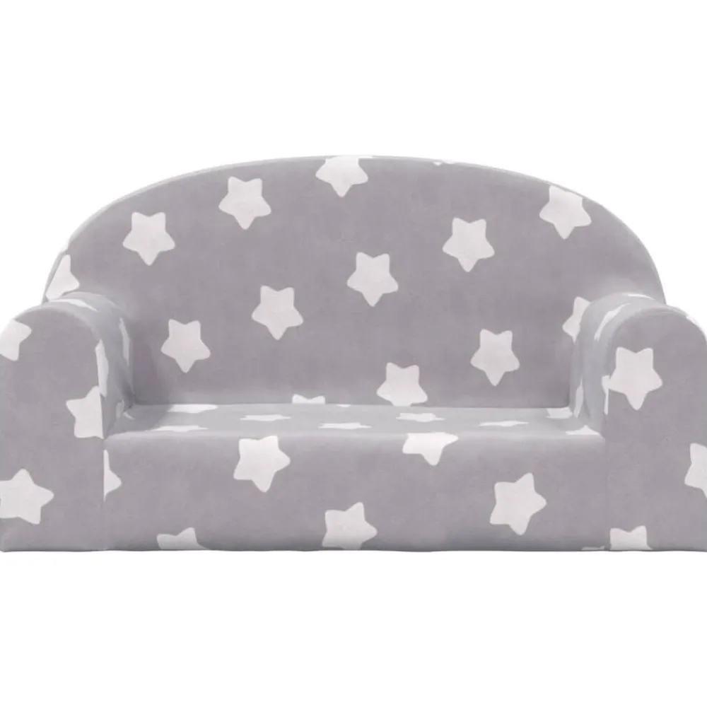 vidaXL Canapé enfants 2 places gris clair avec étoiles peluche douce