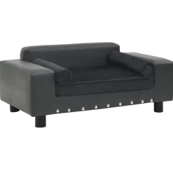 Articles Pour Animaux De Compagnie-vidaXL Canapé pour chien 81x43x31 cm Peluche et similicuir Gris foncé