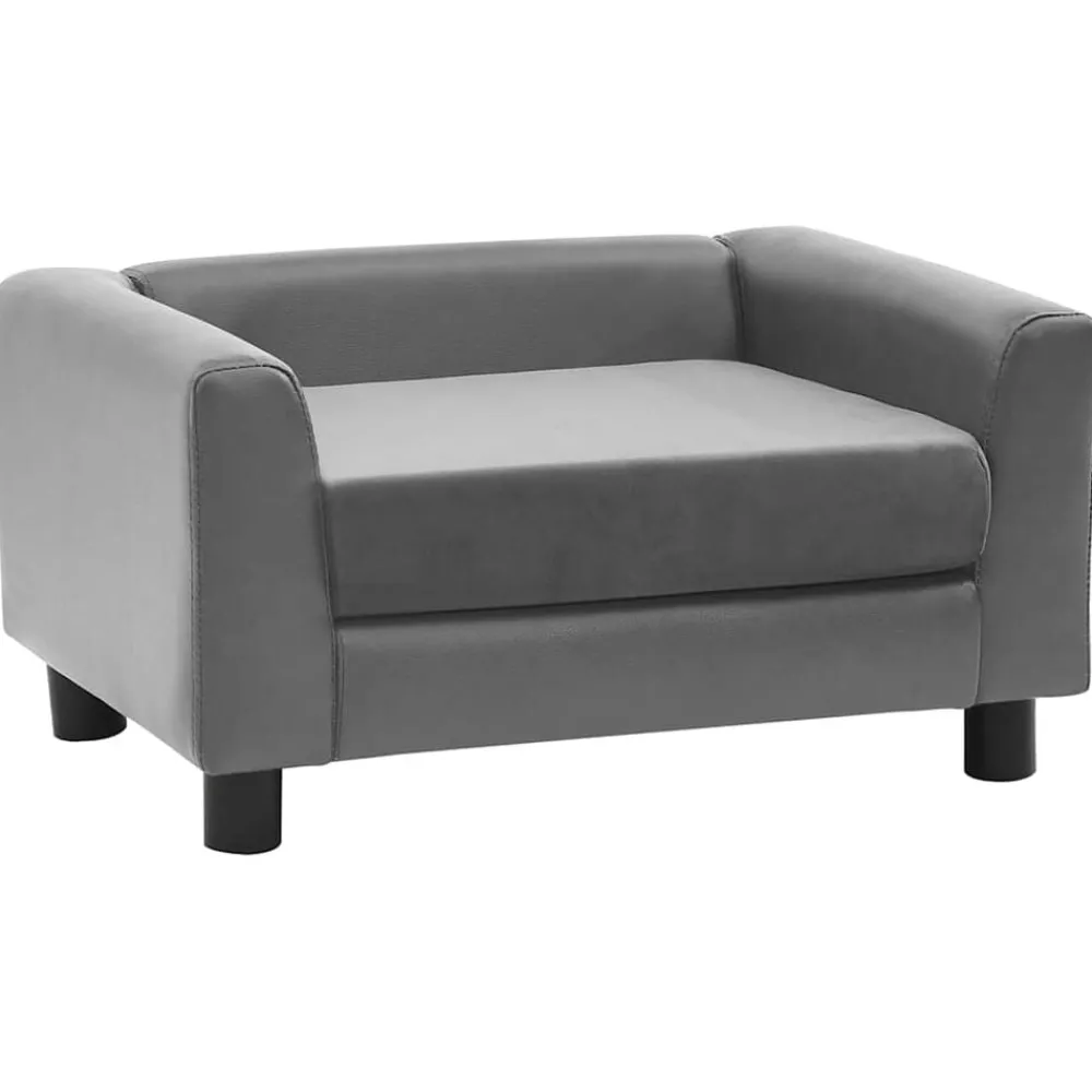Articles Pour Animaux De Compagnie-vidaXL Canapé pour chien 60x43x30 cm Peluche et similicuir Gris