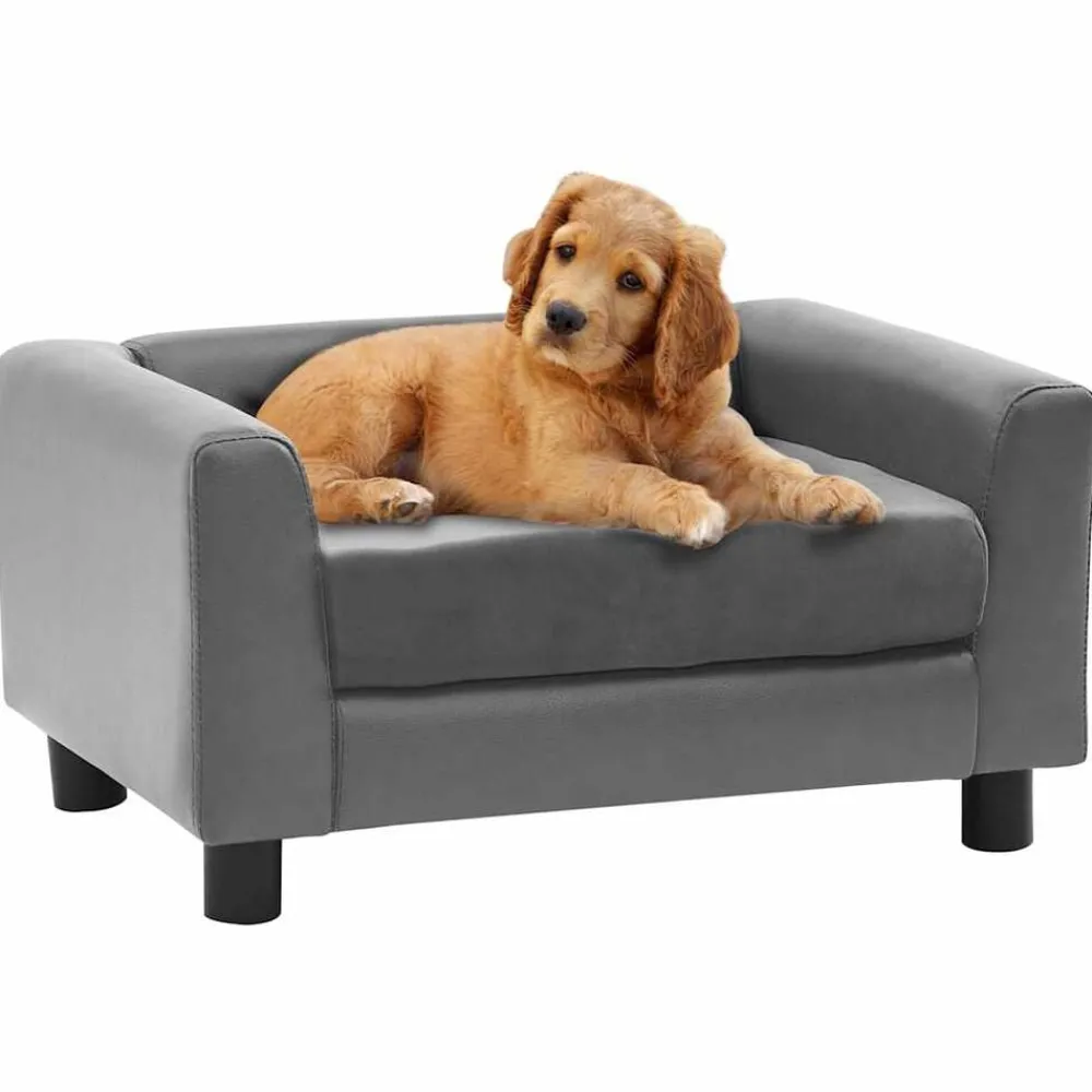 Articles Pour Animaux De Compagnie-vidaXL Canapé pour chien 60x43x30 cm Peluche et similicuir Gris