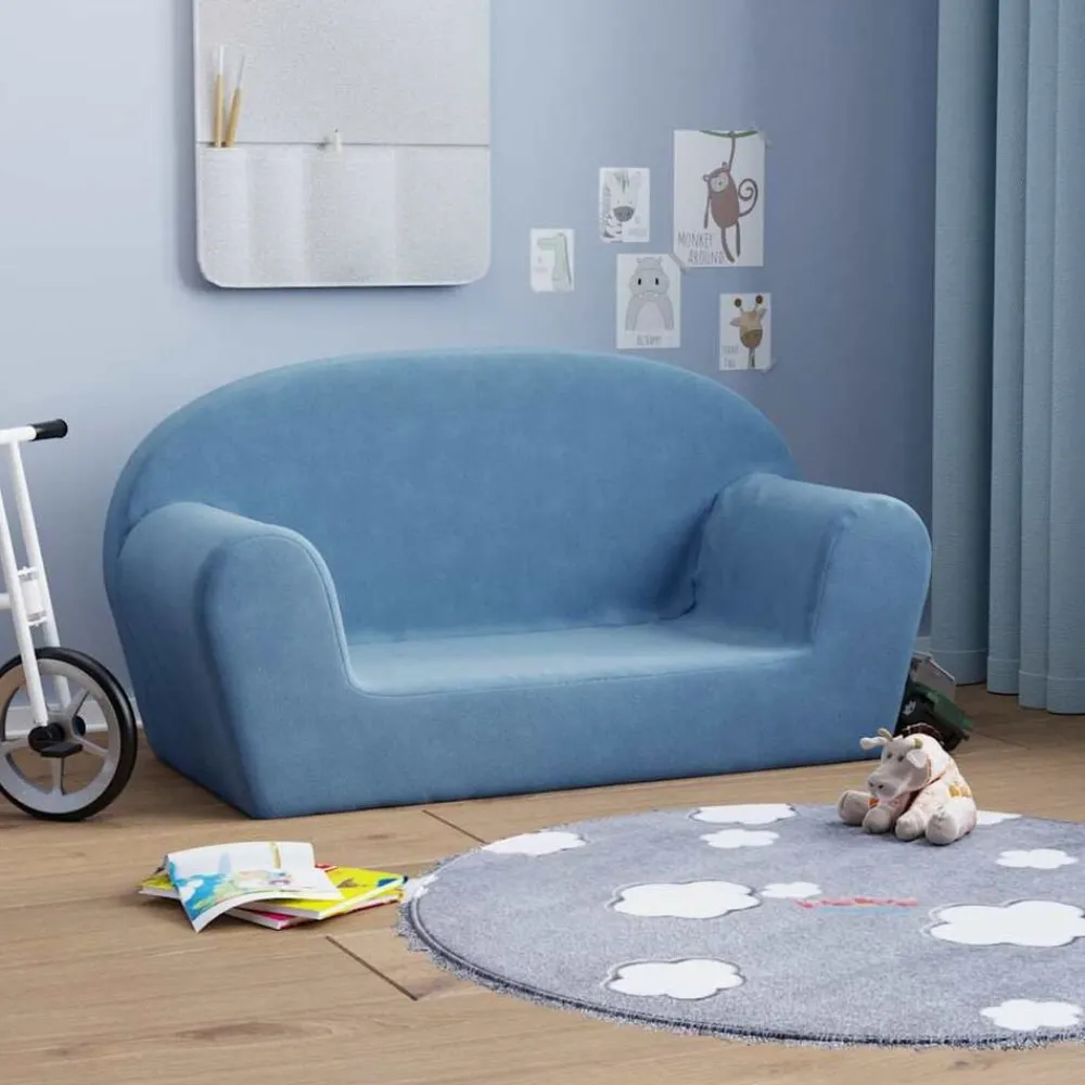Mobilier Pour Bébés & Tout-Petits-vidaXL Canapé pour enfants 2 places peluche douce Bleu