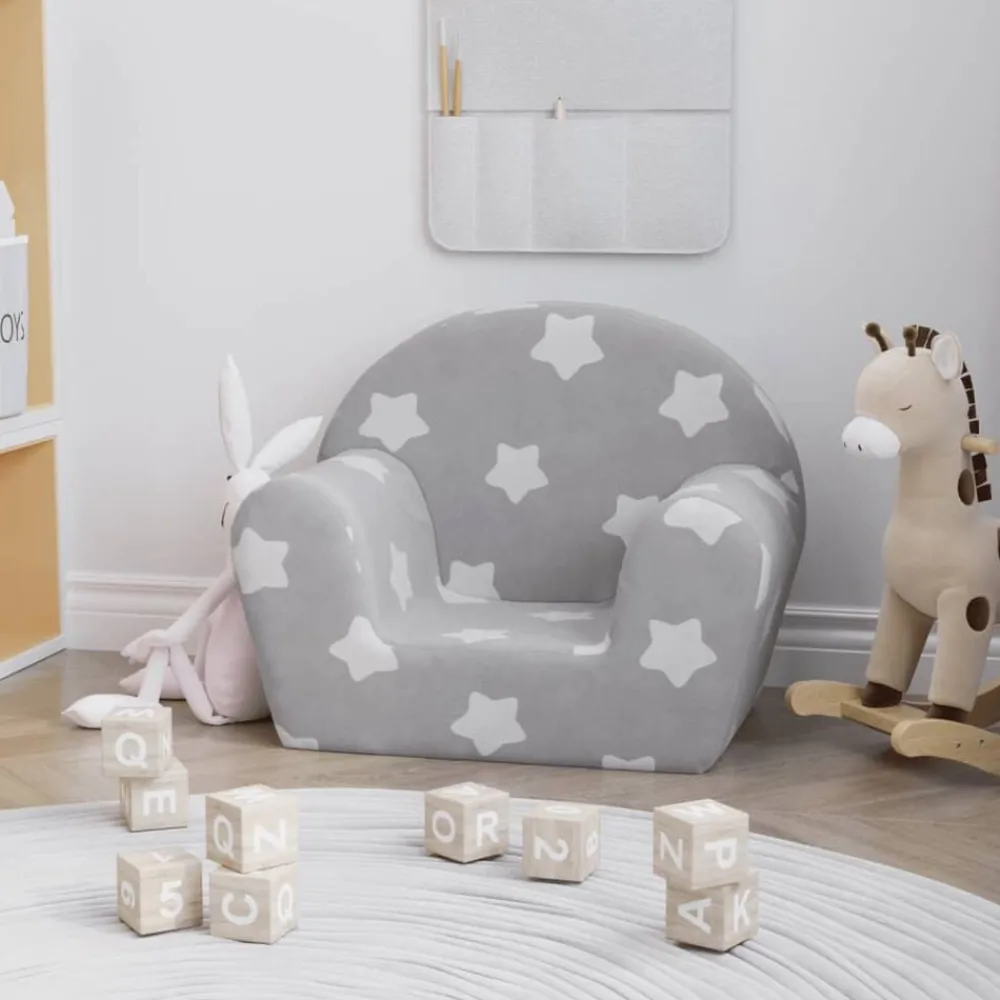 vidaXL Canapé pour enfants gris clair avec étoiles peluche douce