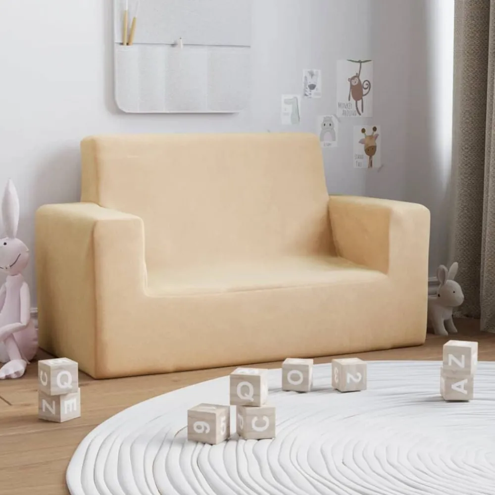 Mobilier Pour Bébés & Tout-Petits-vidaXL Canapé pour enfants à 2 places Crème Peluche douce Crème