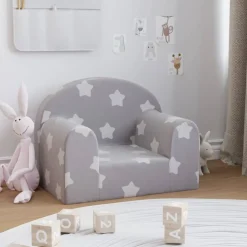 Mobilier Pour Bébés & Tout-Petits-vidaXL Canapé pour enfants gris clair avec étoiles peluche douce Gris clair et blanc