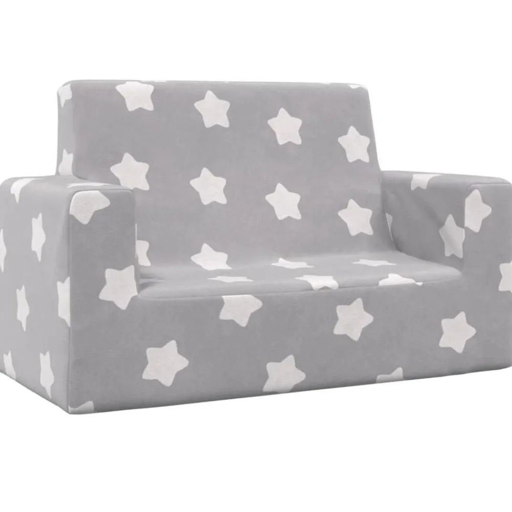 vidaXL Canapé pour enfants à 2 places Gris clair étoiles Peluche douce