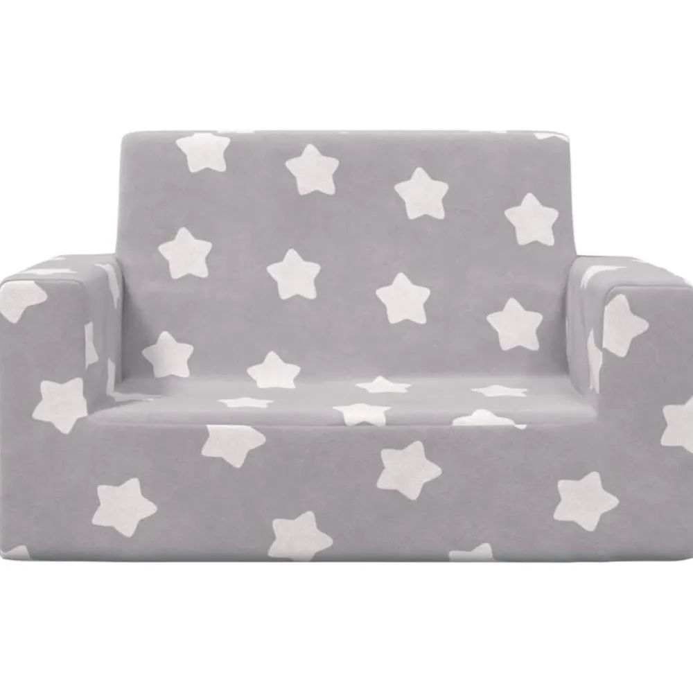 vidaXL Canapé pour enfants à 2 places Gris clair étoiles Peluche douce