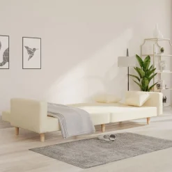vidaXL Canapé-lit à 2 places avec deux oreillers crème tissu