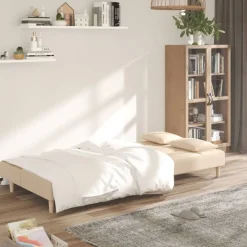Canapés-vidaXL Canapé-lit à 2 places avec deux oreillers crème tissu Cr&egrave;me