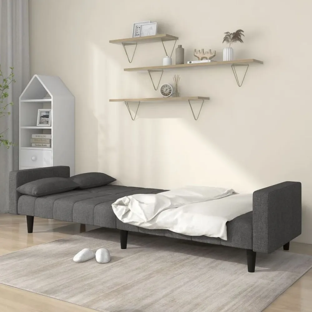 Canapés-vidaXL Canapé-lit à 2 places avec deux oreillers Tissu Gris foncé