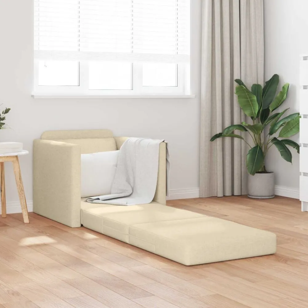Canapés-vidaXL Canapé-lit 2 en 1 crème 112x174x55 cm tissu Crème