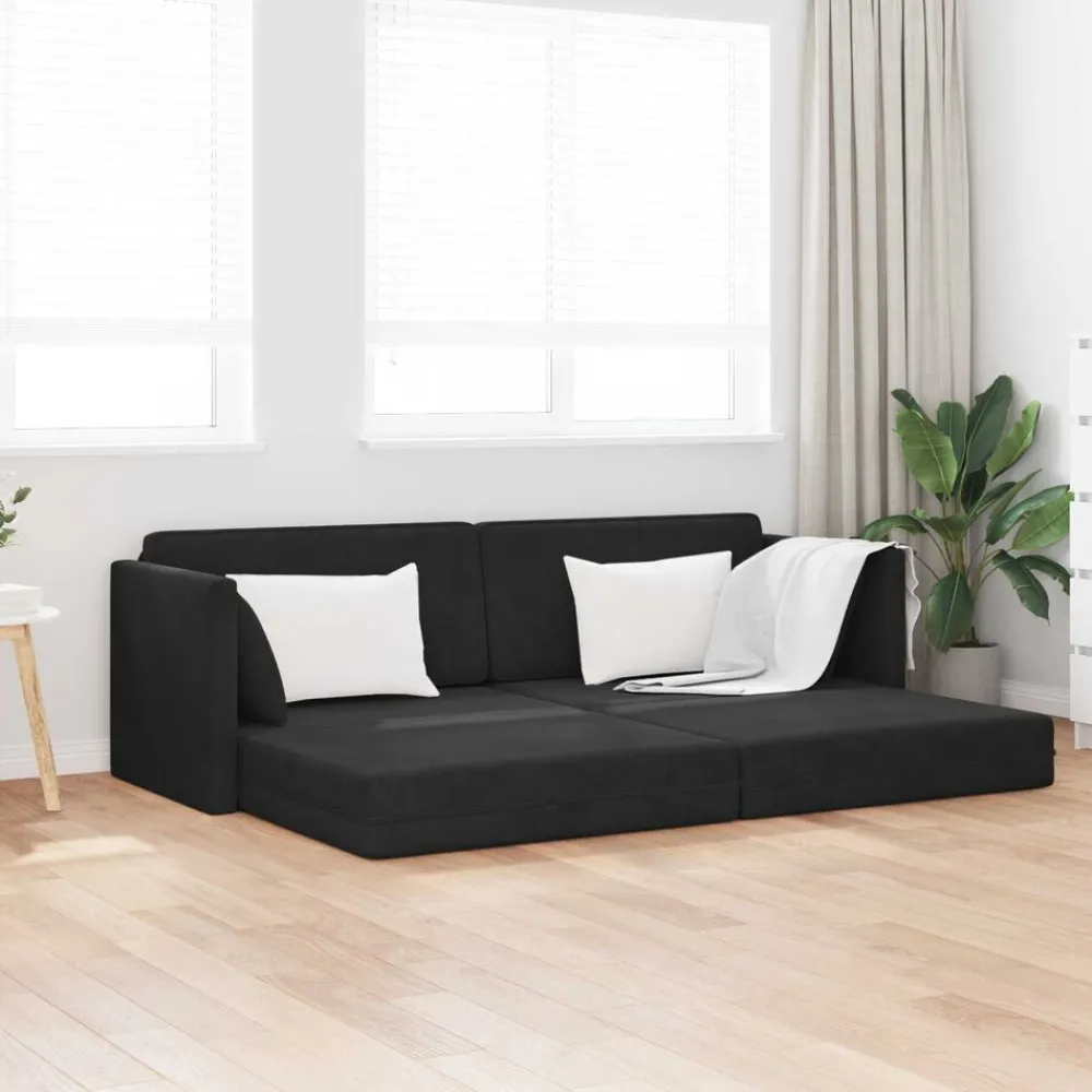 Canapés-vidaXL Canapé-lit au sol 213 x 70 x 77 cm Velours Noir