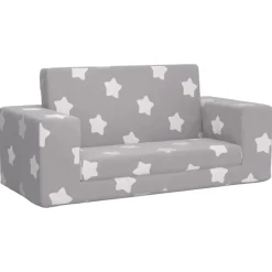 vidaXL Canapé-lit enfant 2 places gris clair étoiles peluche douce
