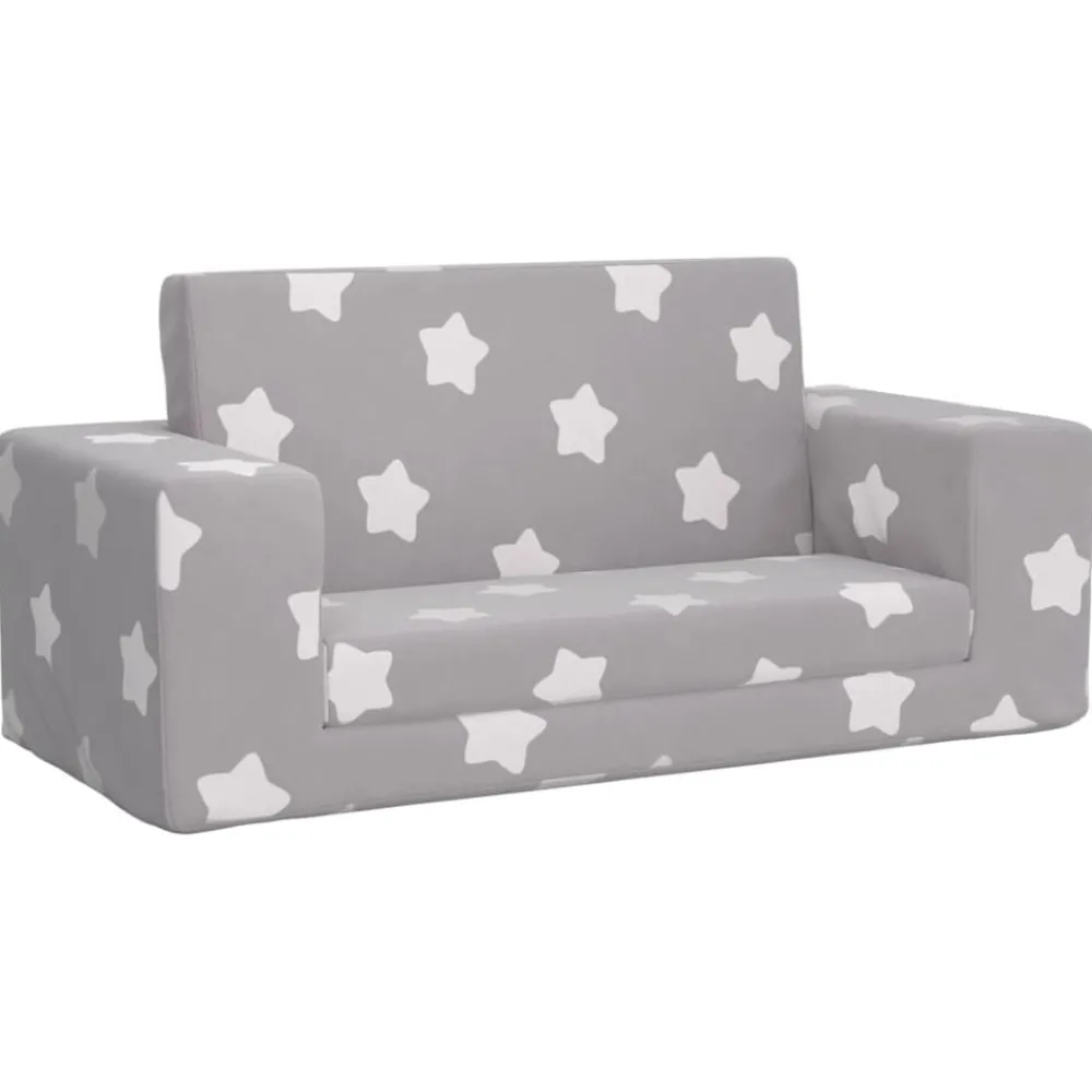 vidaXL Canapé-lit enfant 2 places gris clair étoiles peluche douce