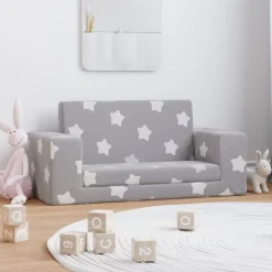 vidaXL Canapé-lit enfant 2 places gris clair étoiles peluche douce