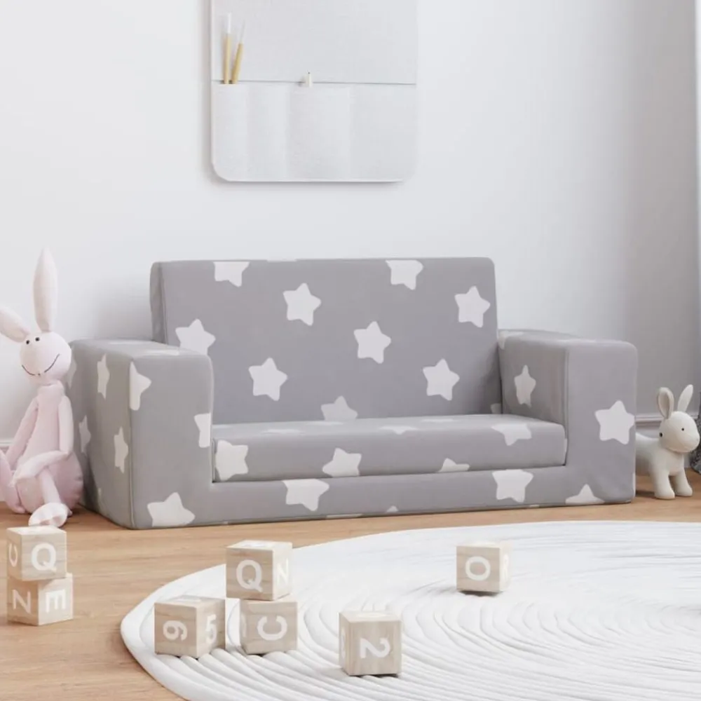 vidaXL Canapé-lit enfant 2 places gris clair étoiles peluche douce