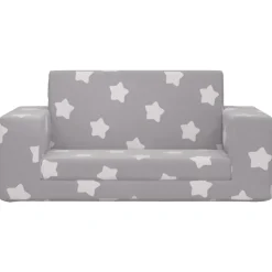 vidaXL Canapé-lit enfant 2 places gris clair étoiles peluche douce