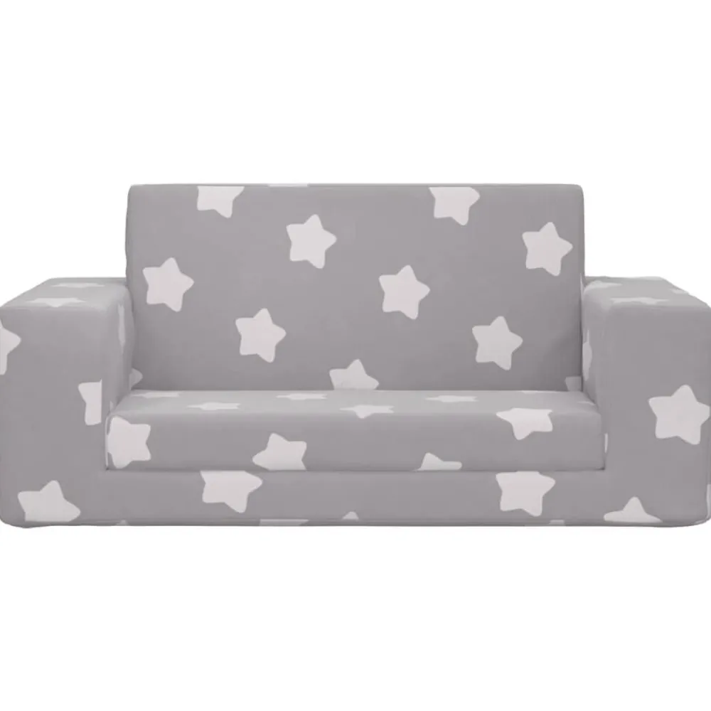 vidaXL Canapé-lit enfant 2 places gris clair étoiles peluche douce