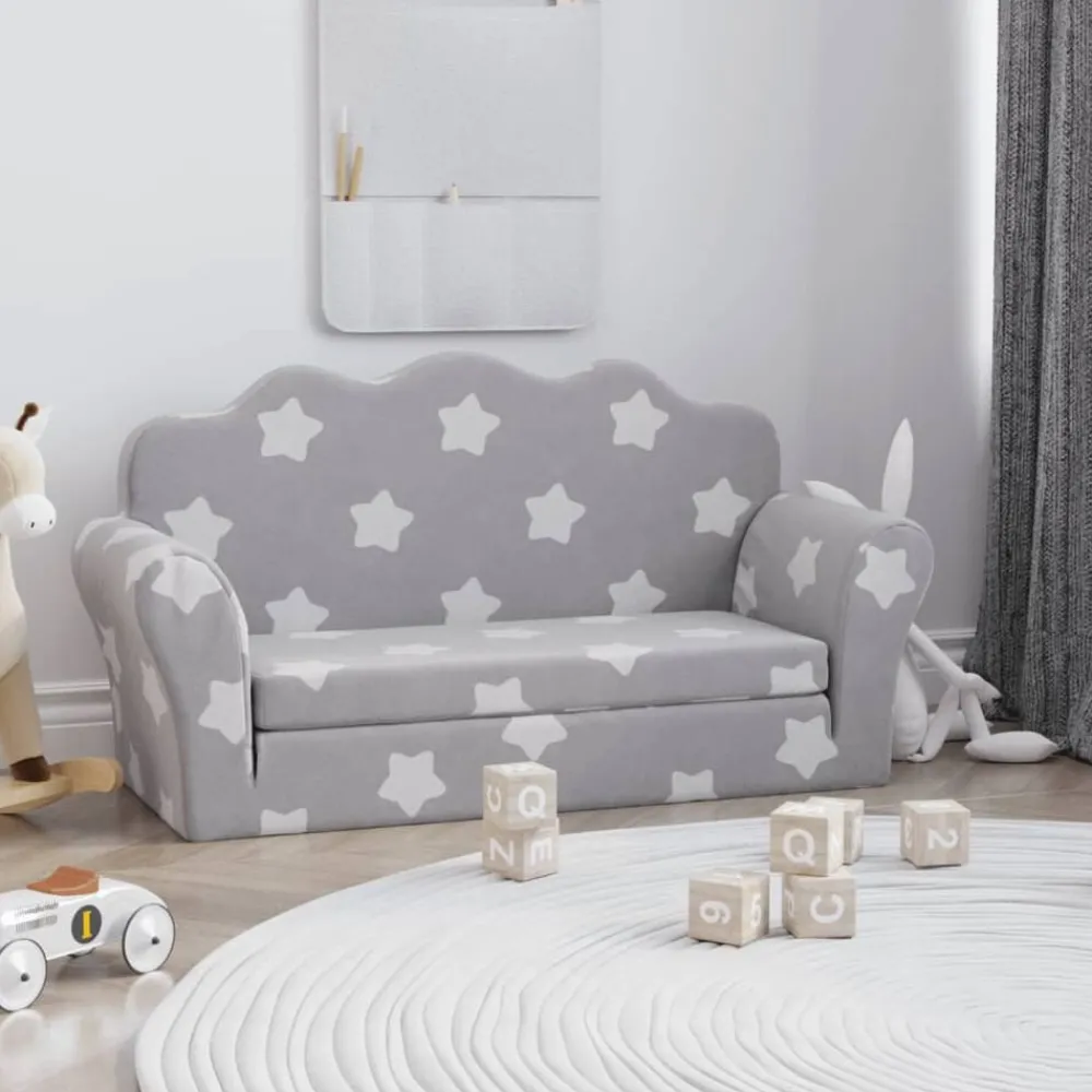 Mobilier Pour Bébés & Tout-Petits-vidaXL Canapé-lit enfant 2 places gris clair étoiles peluche douce Gris clair et blanc