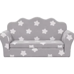 Mobilier Pour Bébés & Tout-Petits-vidaXL Canapé-lit enfant 2 places gris clair étoiles peluche douce Gris clair et blanc