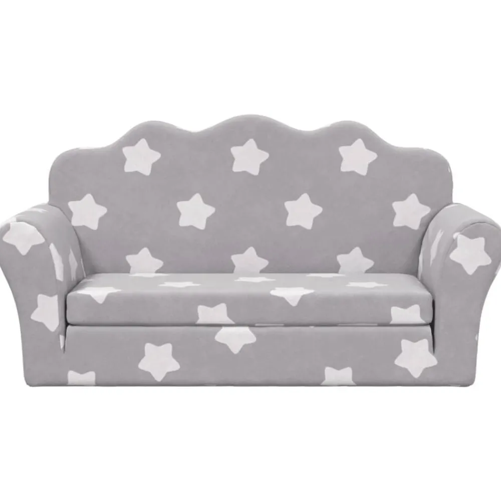 Mobilier Pour Bébés & Tout-Petits-vidaXL Canapé-lit enfant 2 places gris clair étoiles peluche douce Gris clair et blanc
