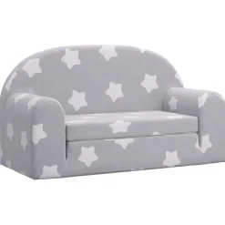 vidaXL Canapé-lit enfant 2 places gris clair étoiles peluche douce