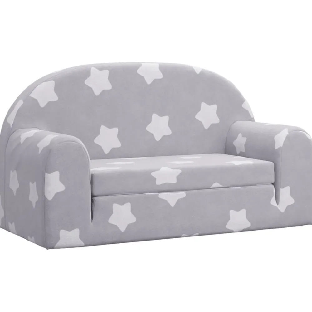 vidaXL Canapé-lit enfant 2 places gris clair étoiles peluche douce