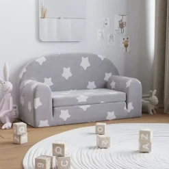 vidaXL Canapé-lit enfant 2 places gris clair étoiles peluche douce
