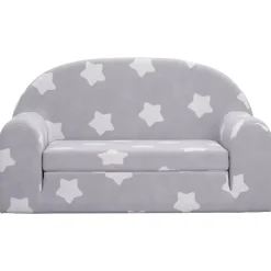 vidaXL Canapé-lit enfant 2 places gris clair étoiles peluche douce