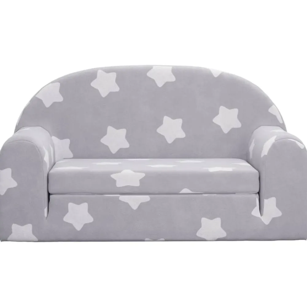 vidaXL Canapé-lit enfant 2 places gris clair étoiles peluche douce