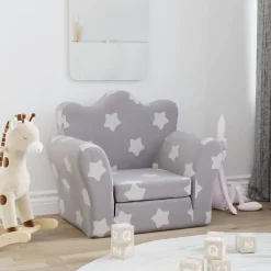 Mobilier Pour Bébés & Tout-Petits-vidaXL Canapé-lit pour enfants gris clair avec étoiles peluche douce Gris clair et blanc