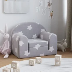Mobilier Pour Bébés & Tout-Petits-vidaXL Canapé-lit pour enfants gris clair avec étoiles peluche douce Gris clair et blanc